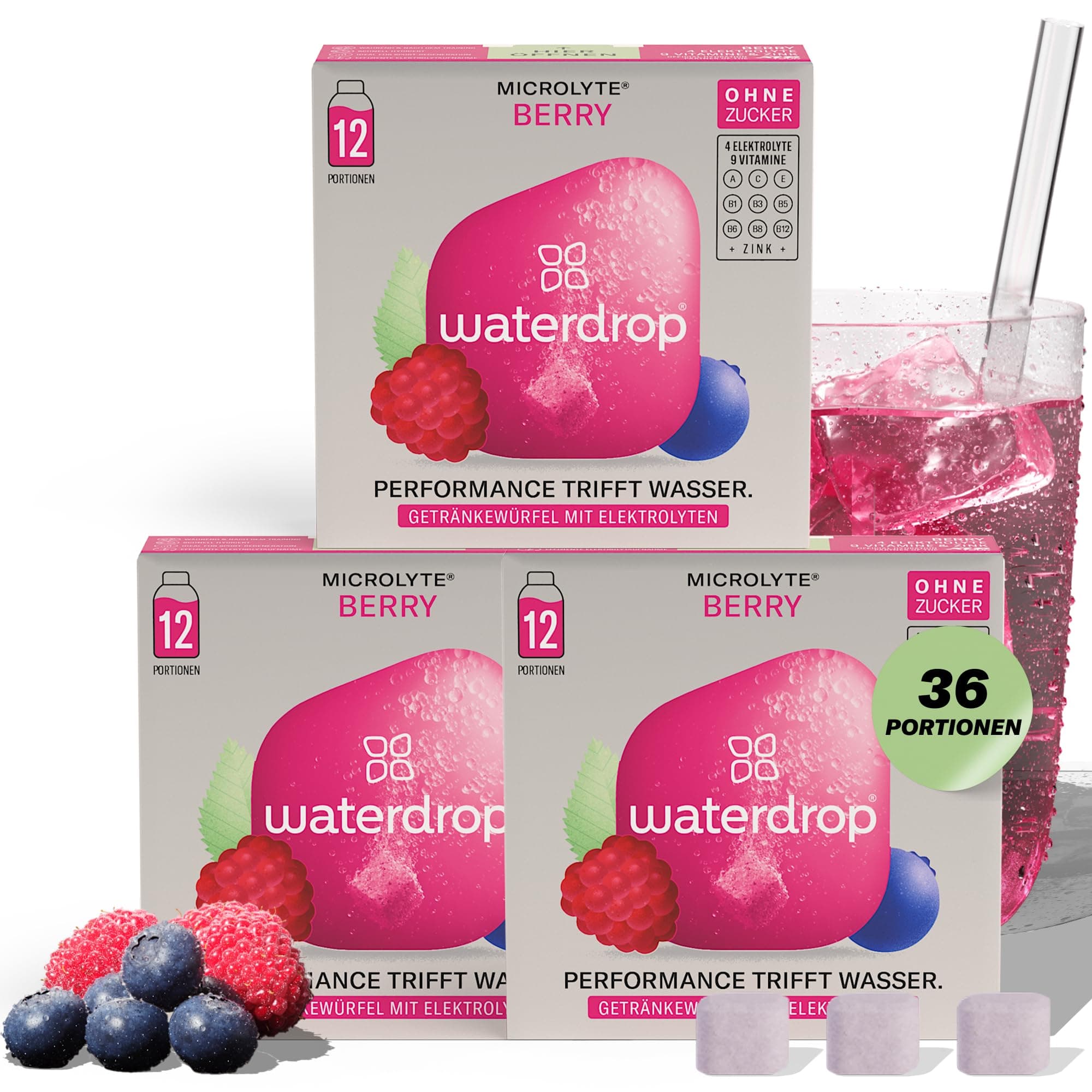🌊🍇 waterdrop® Microlyte Set BERRY - Elektrolyte ohne Zucker - 36 Waterdrop Drop Würfel 🍹🍃