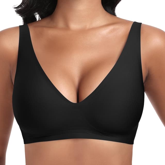 Jiuday Tiefer V Push Up BH ohne Bügel für Damen 🌟 Bequemer BH für Große Brüste 🌸 Starker Halt Seamless Soft Bra in Schwarz M