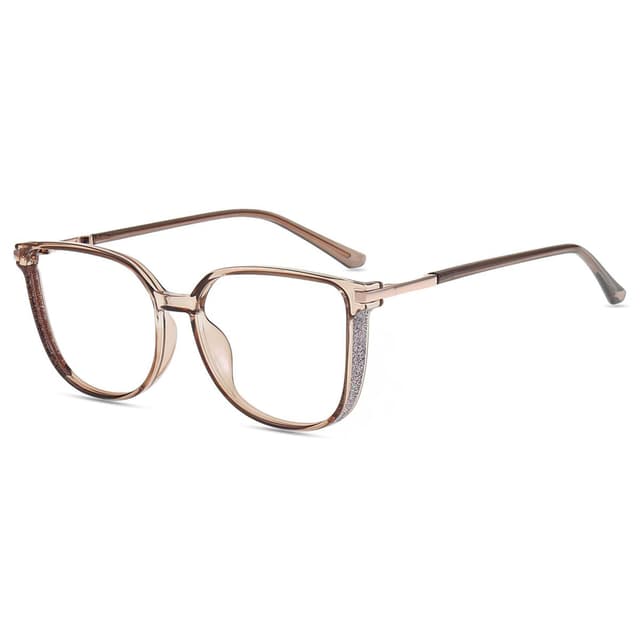 Firmoo Übergroße Blaulichtfilter Brille Entspiegelt Damen Herren Glitzer-Design Computer Brille ohne Sehstärke für Bildschirme, UV Blaufilter Schutzbrille Nerd Braun 😎👓