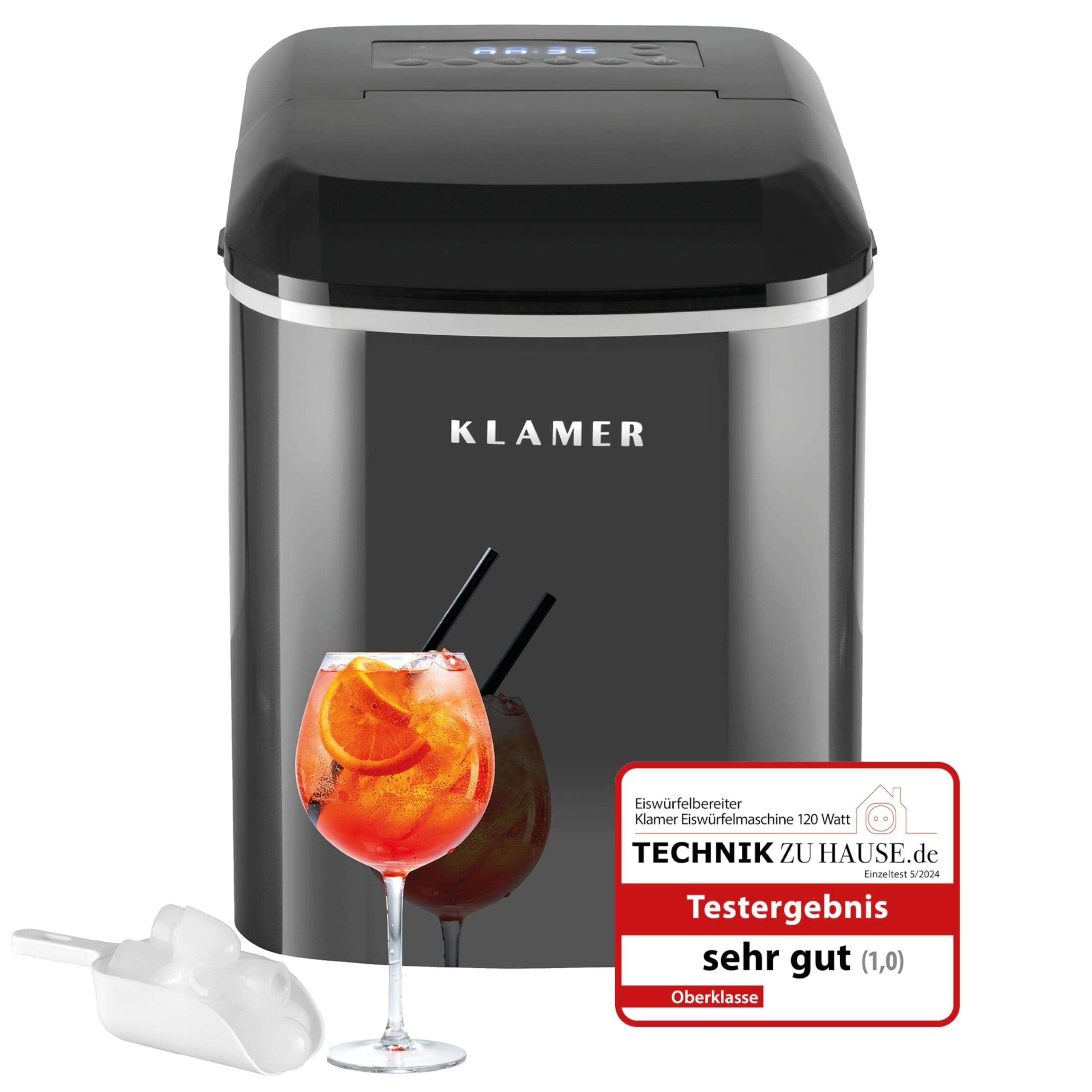 🧊 KLAMER Eiswürfelmaschine klein mit Eisschaufel & 2 Eiswürfelgrößen - 10 Eiswürfel in nur 7 Min
