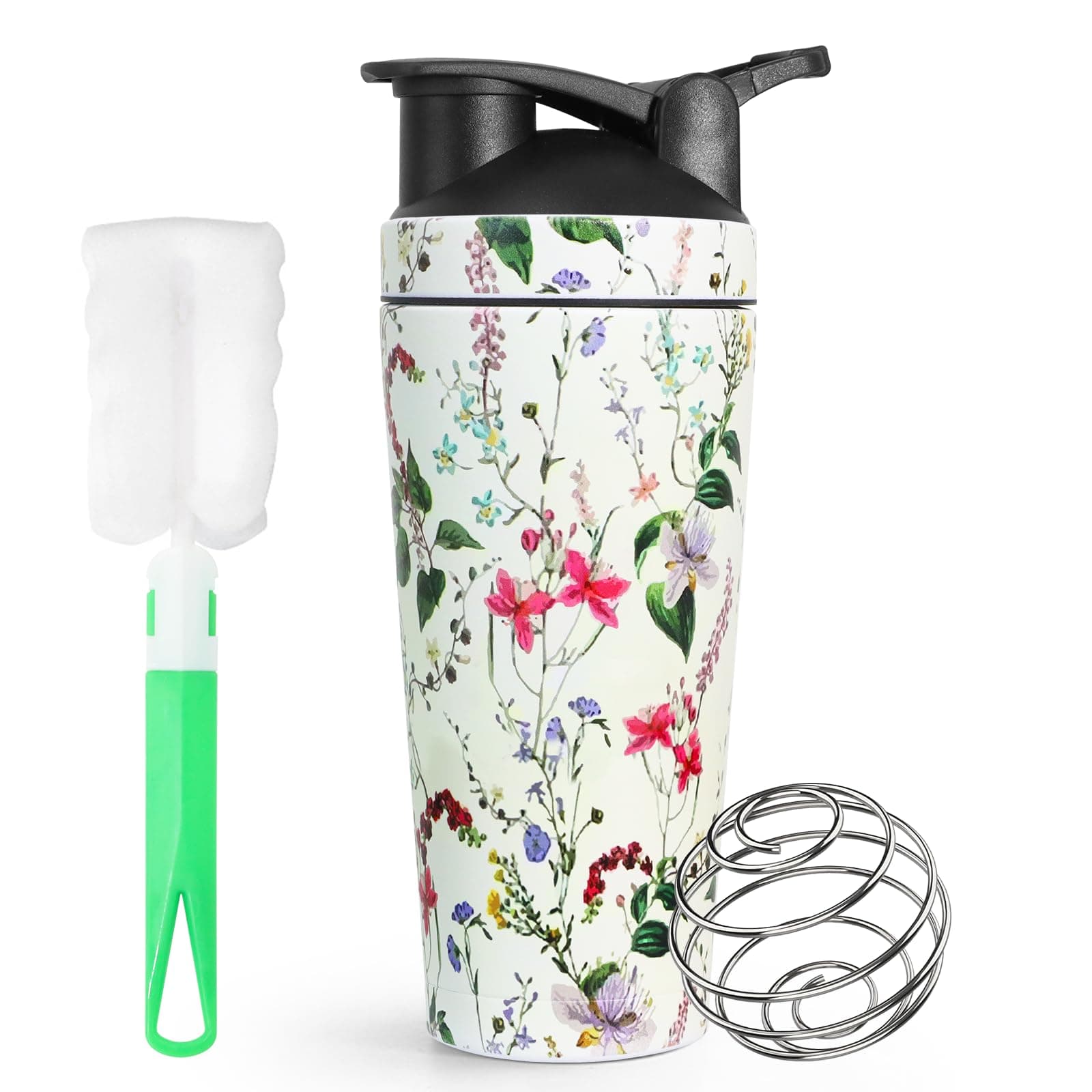HNCY Shaker Edelstahl 750ml Protein Shaker mit Blumenmuster 🌸