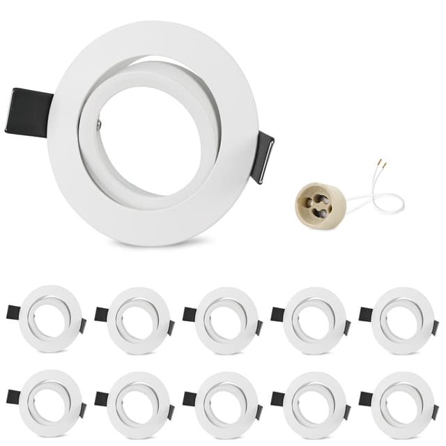 GeyouLux 10er Einbaustrahler Rahmen GU10 Aluminium Schwenkbar Weiß Einbauspots Einbauleuchten Spot Rund - 10 PACK -Schwenkbar 🌟