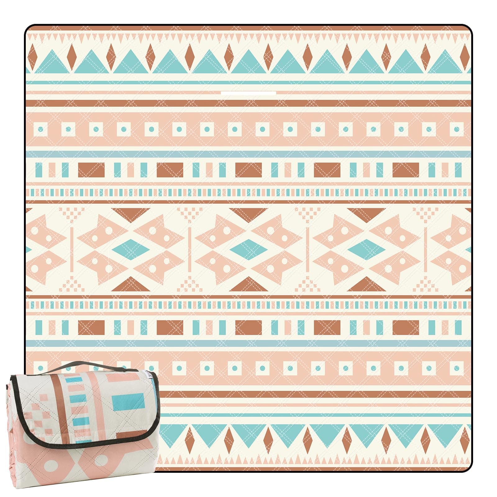 DEWUR Picknickdecke wasserdicht waschbar, Stranddecke Sandfrei XXL Campingdecke Strandmatte Teppich isoliert mit wasserdichter Unterseite (Boho-A, 200x200cm)