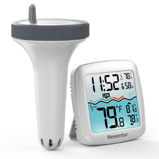 Neuentor Funk Poolthermometer - 4-fach Wasserdicht 🌊🏊‍♂️ - Antennen-Turbo für 100m Reichweite - Energiespar-Chip ⏳, Weiß