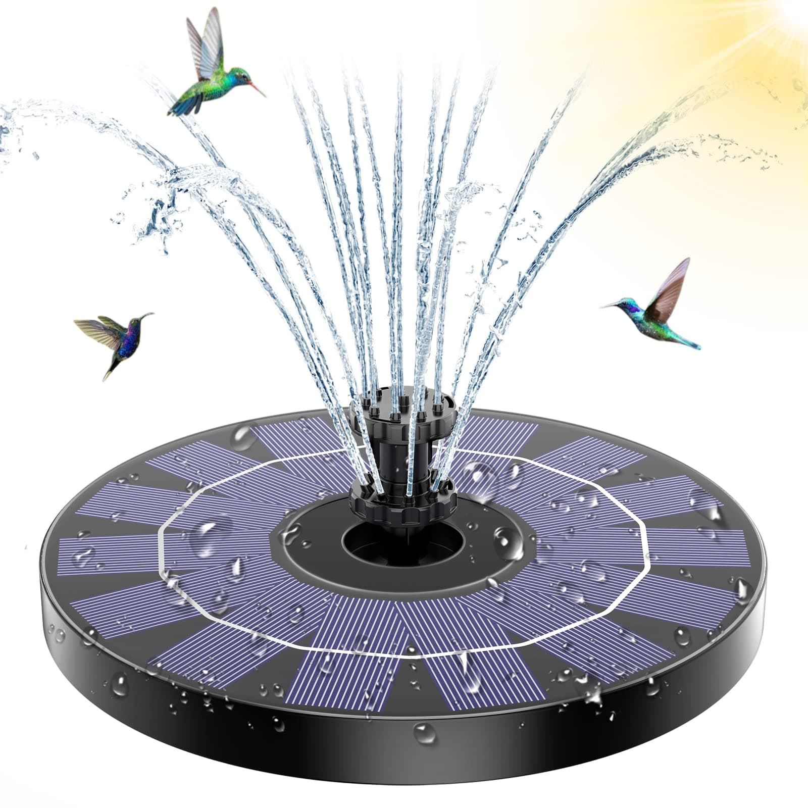 AMZtime Solar Springbrunnen für Draußen 🌞 Upgrade 3.5W Solarbrunnen mit 10 Effekten 🌿 Wasserpumpe für Garten Teich Vogel-Bad