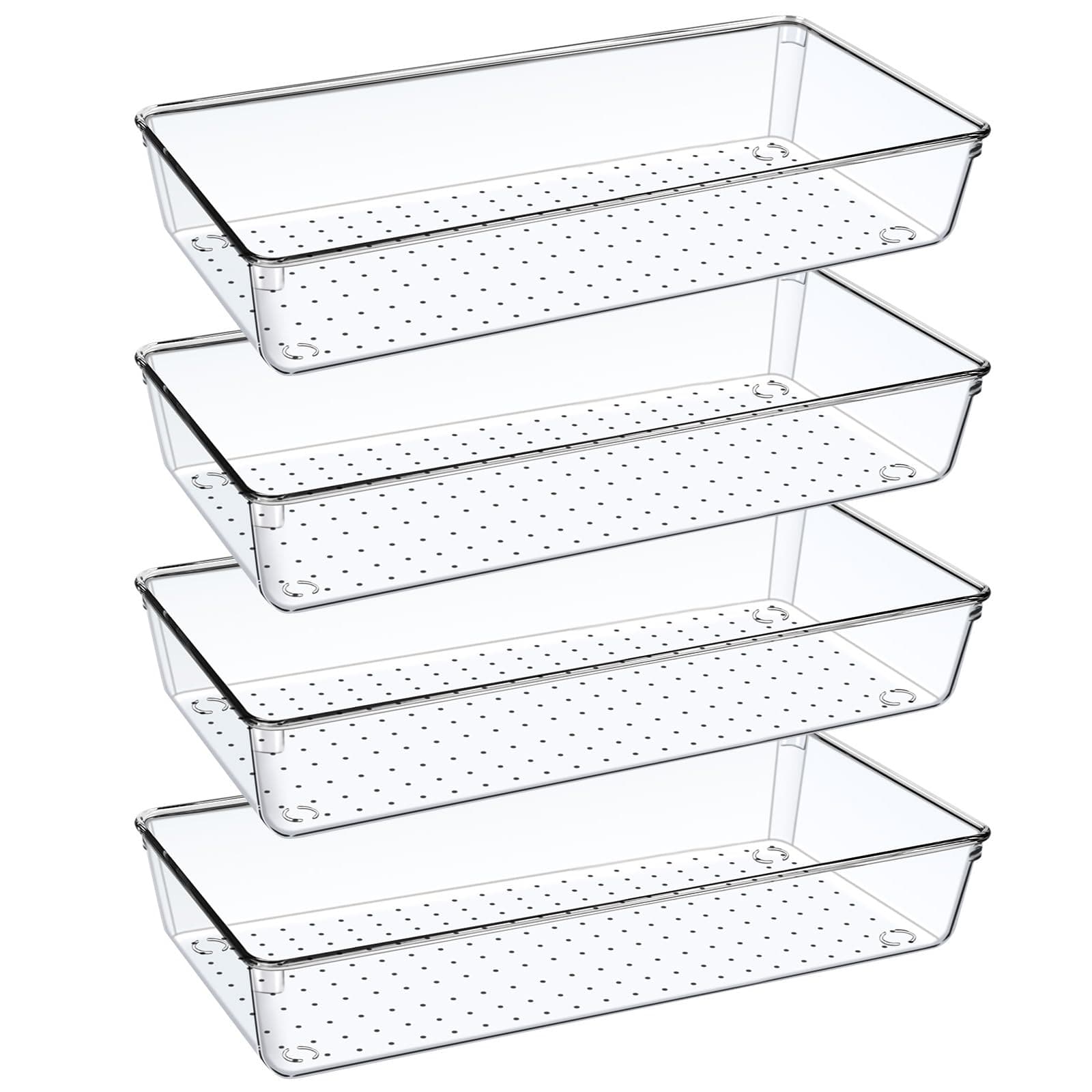 🌟 4 Stücke Klar Schubladen Organizer - Groß 30 cm Schminktisch Schubladen Ordnungssystem 🌟