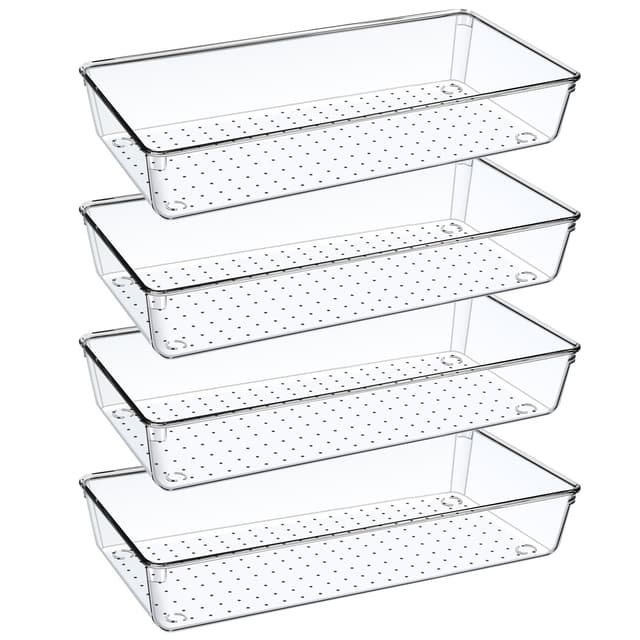 🌟 4 Stücke Klar Schubladen Organizer - Groß 30 cm Schminktisch Schubladen Ordnungssystem 🌟