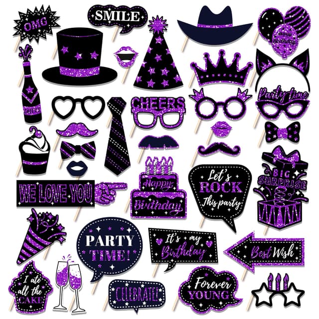 🎉 36 Lila Geburtstag Photo Booth Party Fotoautomat Requisiten 🎩👑