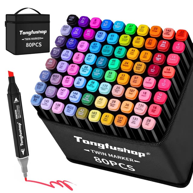 Tongfushop 80 Farben Alkohol Stifte Set - 2S Schnell Trocknende Doppelspitze Alkohol Marker