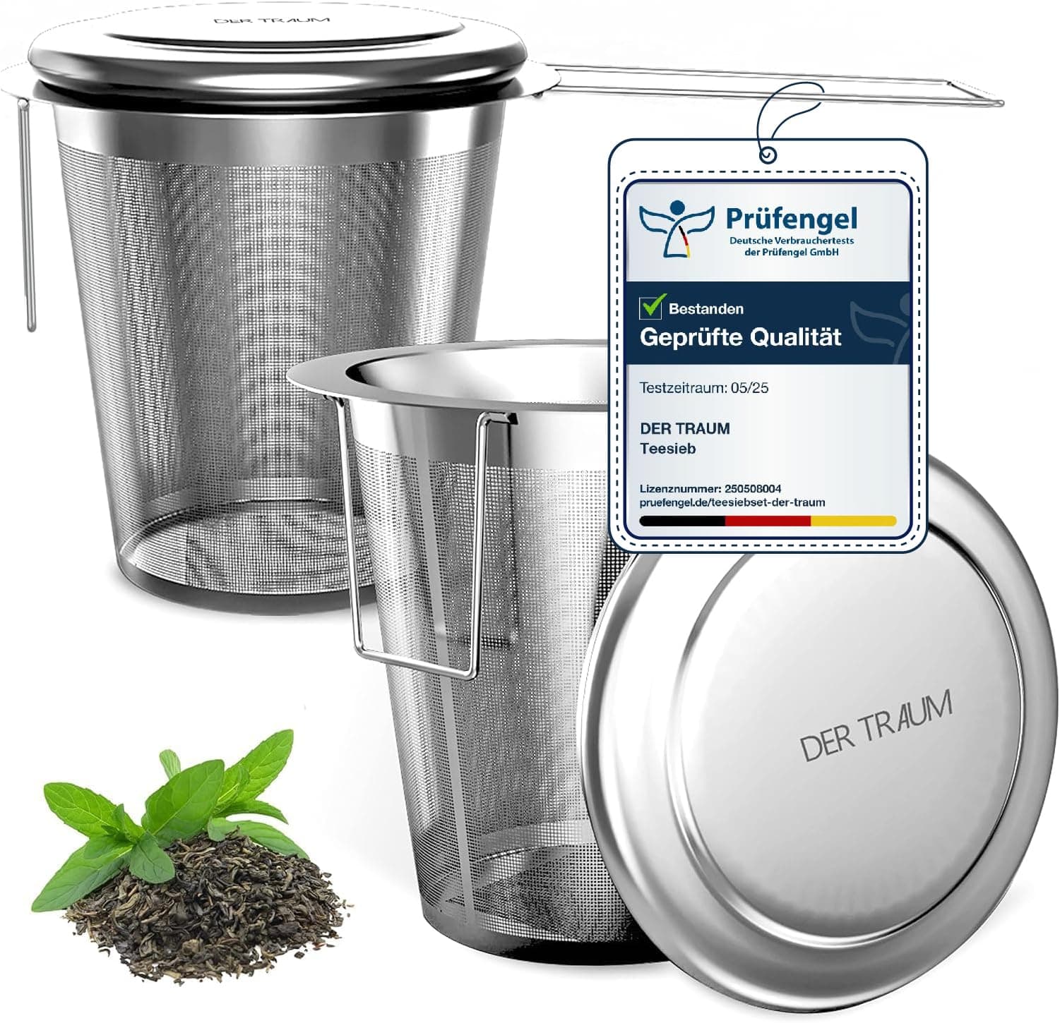 🍵🎁 Der Traum Teesieb für Losen Tee aus 304 Rostfreiem Edelstahl – 2 Stück Teesieb für Tasse, Teefilter Edelstahl mit Deckel und Faltbare Griffe 🎁🍵