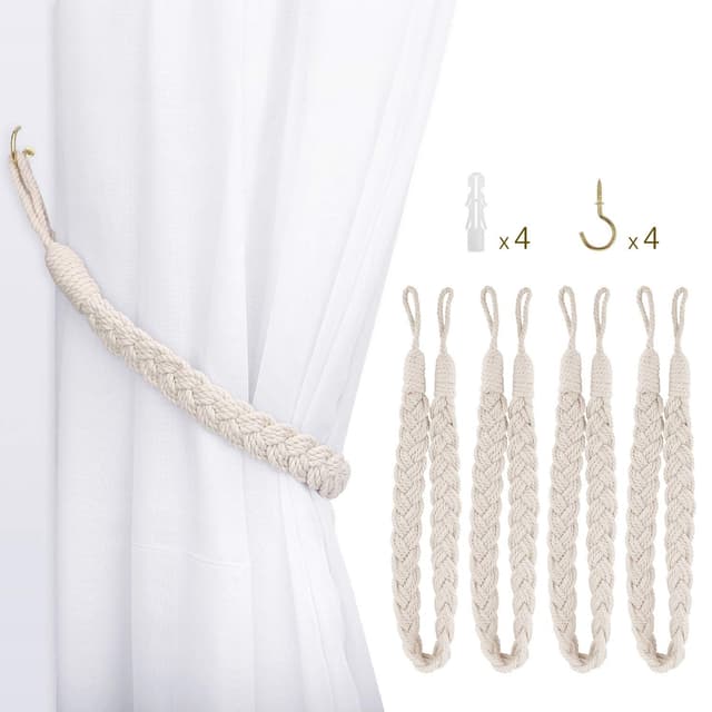 🌟 Lewondr Vorhang Raffhalter, 4 Stück - Einfach und Elegant Baumwollseil handgewebt Vorhang Halter