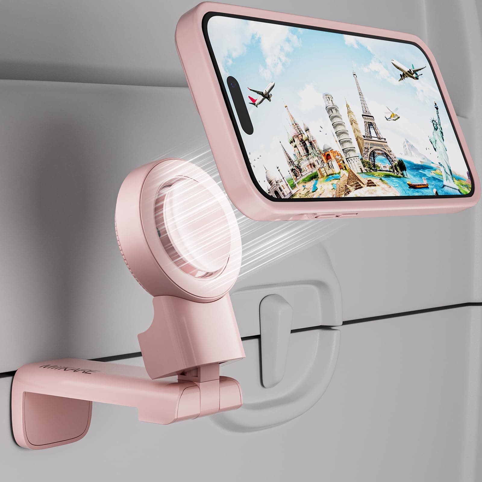 MiiKARE Magnetischer Handy Ständer für Magsafe Handyhalterung Flugzeug, 360° Versterllbarer Handyhalter Tragbarer Handyhalterung Kompatibel mit iPhone 15/14 Pro/Pro Max für Flugzeug,Büro(Rosa) Magnetische Rosa Pro