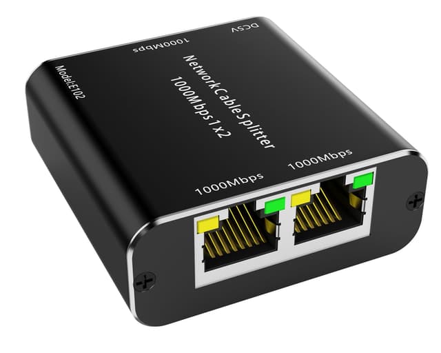 ESKEVE LAN Splitter 1 bis 2 1000 Mbps Ethernet Splitter Aluminium LAN Switch 2 Port mit USB-C Stromkabel Gigabit Switch