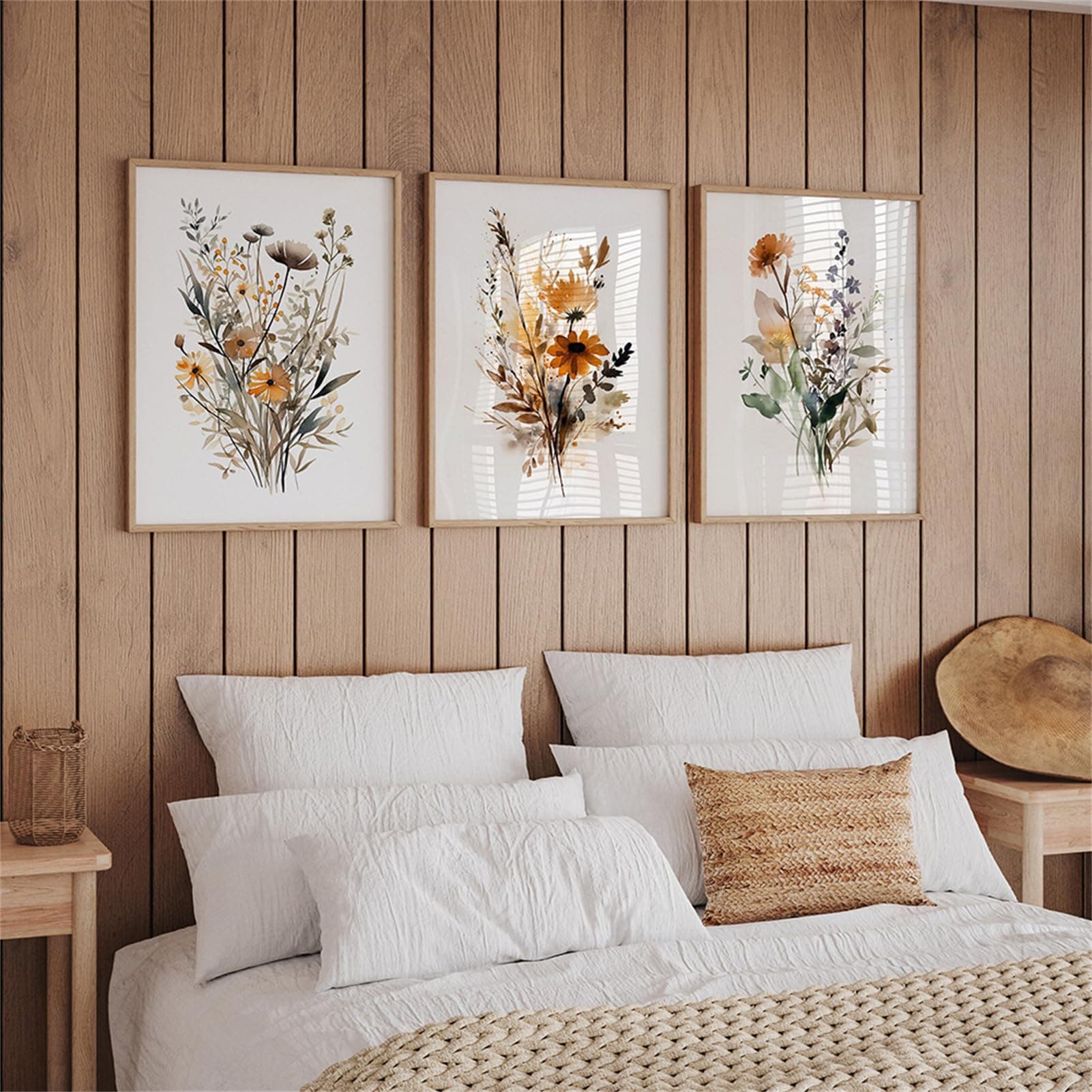 Herfair 3er Blumen Vintage Poster Set Bilder, Pflanze Leinwand Wandbilder