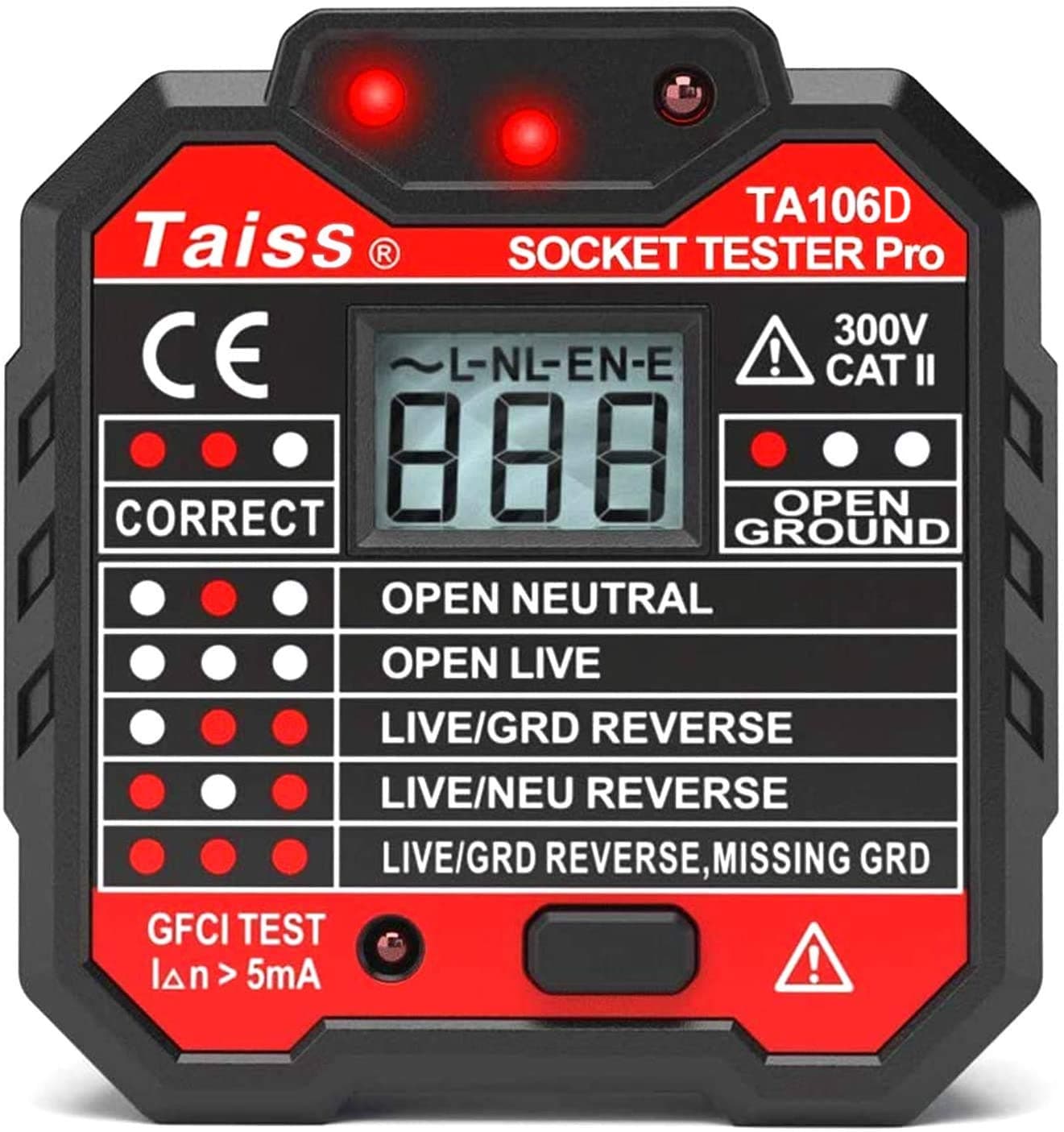 🔌⚡️ Taiss/Stromprüfer, Steckdosenprüfgerät mit Spannungsanzeige LCD Display 48-250V TA106D