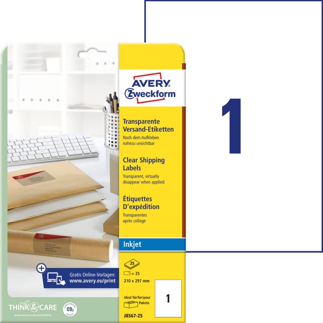 AVERY Zweckform J8567-25 Versandetiketten/Versandaufkleber (25 Etiketten, 210x297mm)