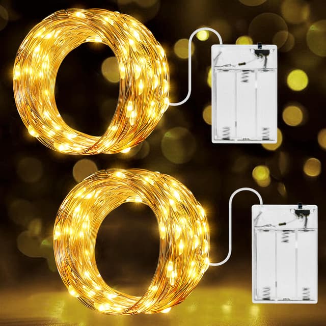 Ollny 2 Stück 10M LED Lichterkette Batterie 🎄 100er LED Kupferdraht IP44 Wasserdicht