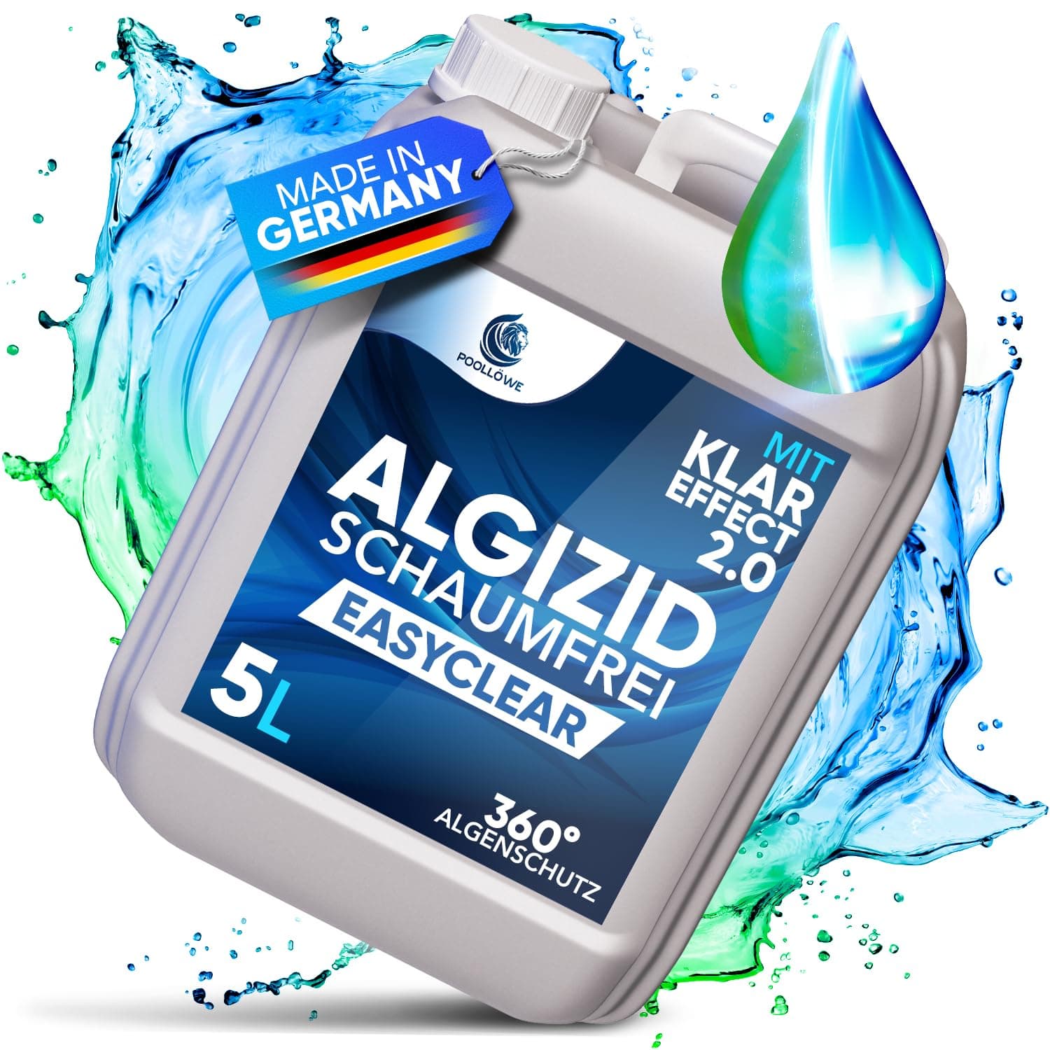 PoolLöwe® Algenvernichter Pool mit Klareffekt 2.0 und [360° Algenschutz]