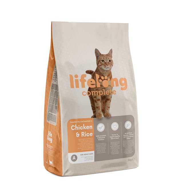 🐱🍗 Amazon-Marke: Lifelong - Complete Trockenfutter für ausgewachsene Katzen, Huhn und Reis, 3kg