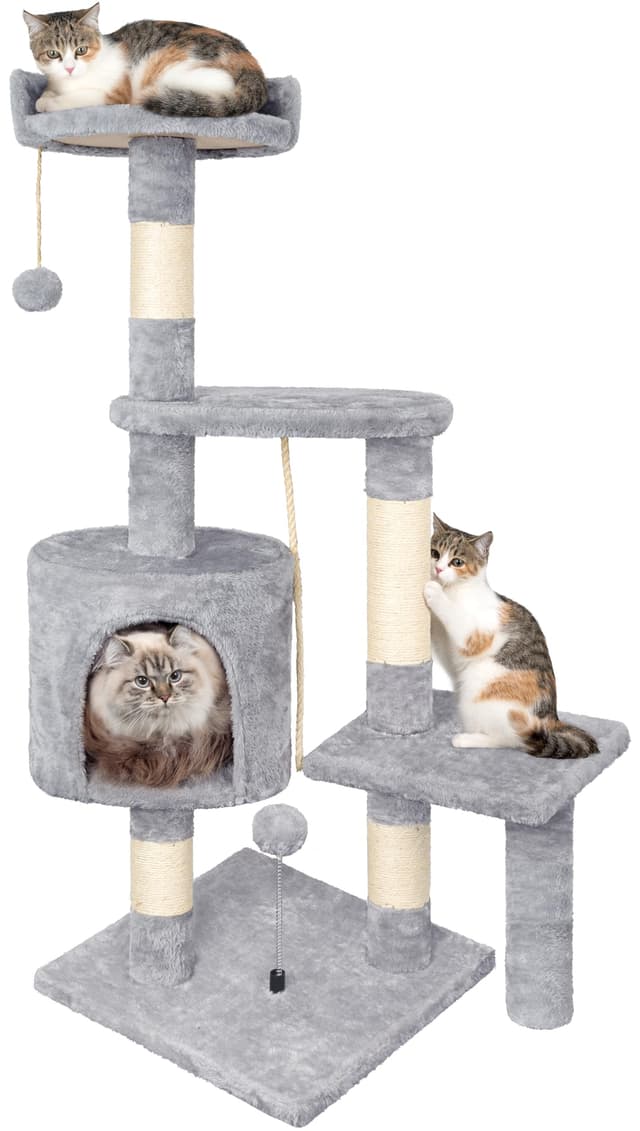 🐱🌟 Kratzbaum mit Aktivitätszentrum und Katzenhaus, Grau 🐾
