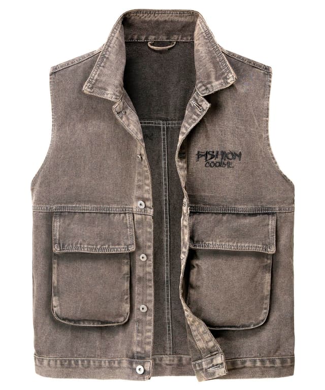 👖🤠 Harbrosrce Herren Jeansweste Denim Westen Männer Cowboy Ärmellos Jacken Klassische Kutte Jeans Weste Vintage Oberbekleidung mit Knöpfen M Kaffee