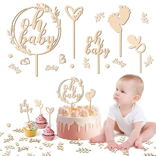 👶🎂 5 Stück Oh Baby Holz Cake Topper Babyparty Deko 🎉🍰