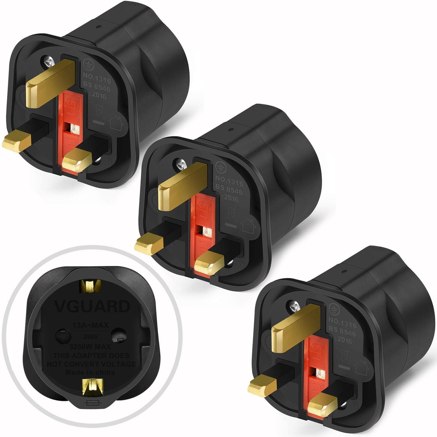 VGUARD UK Adapter Reiseadapter, 3 Pack - England Deutschland Stecker