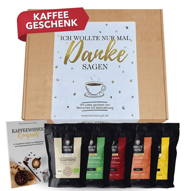 🎁 Kaffee Danke Geschenkset (5 x 100g) - Probierset mit Kaffeebohnen 🌟