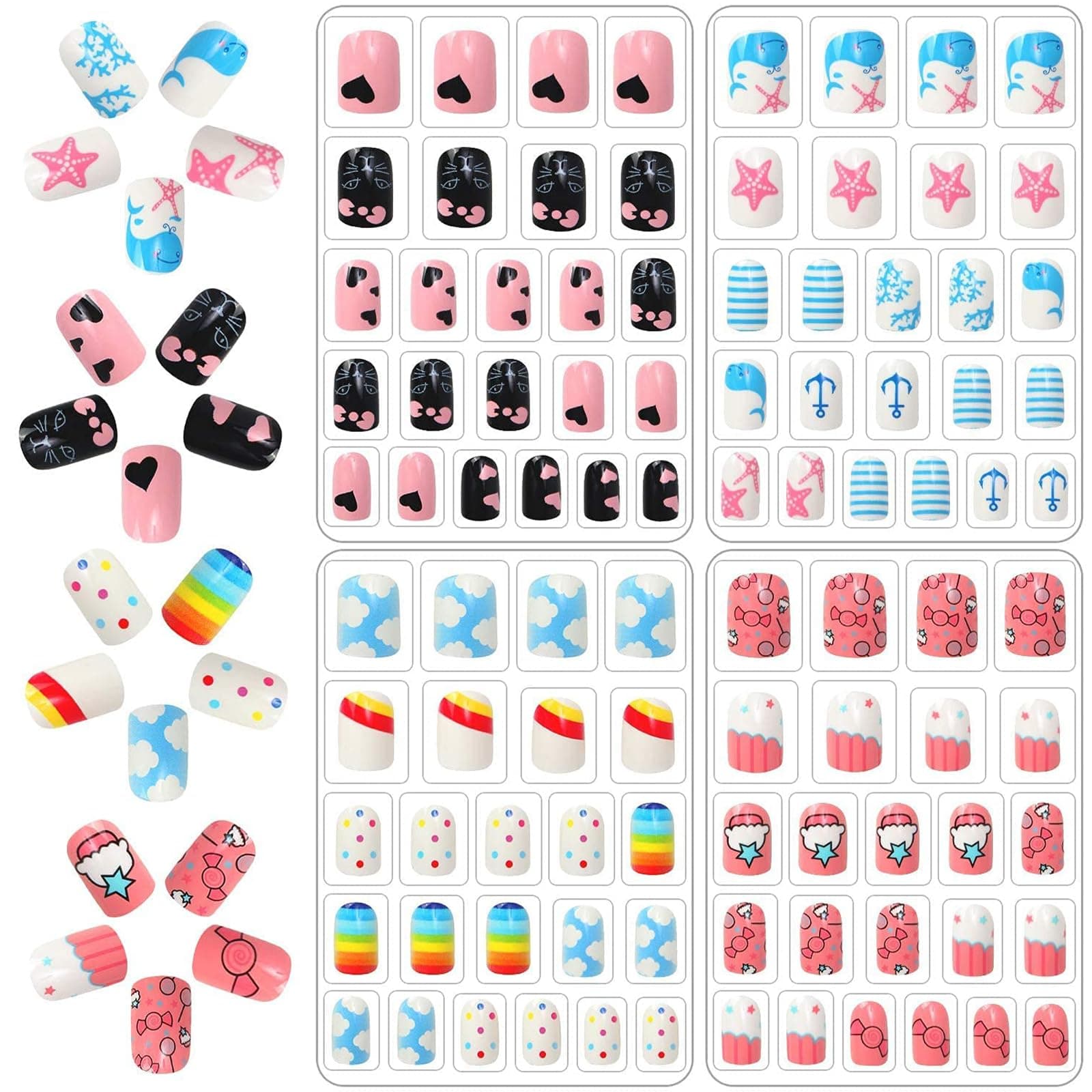 🎁 Goiern 96 Pcs Fingernägel zum Aufkleben Kinder, Mädchen Aufdrücken Nägel Vollabdeckung Kurze Kindernägel Set