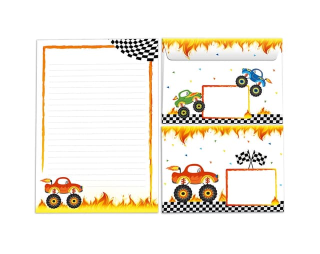 🚗👾 Briefpapier-Set für Jungen: Monster-Truck Auto Kindermotiv