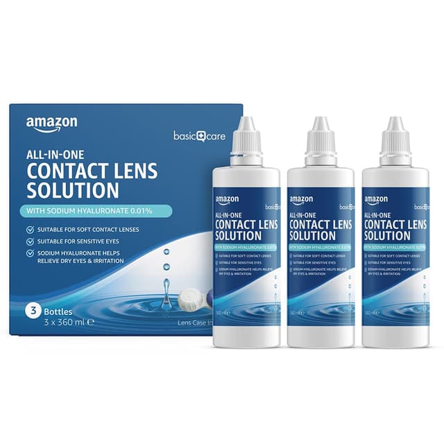 Amazon Basic Care All-In-One-Lösung mit Natriumhyaluronat, 360ml, 3er-Pack 😎👁️