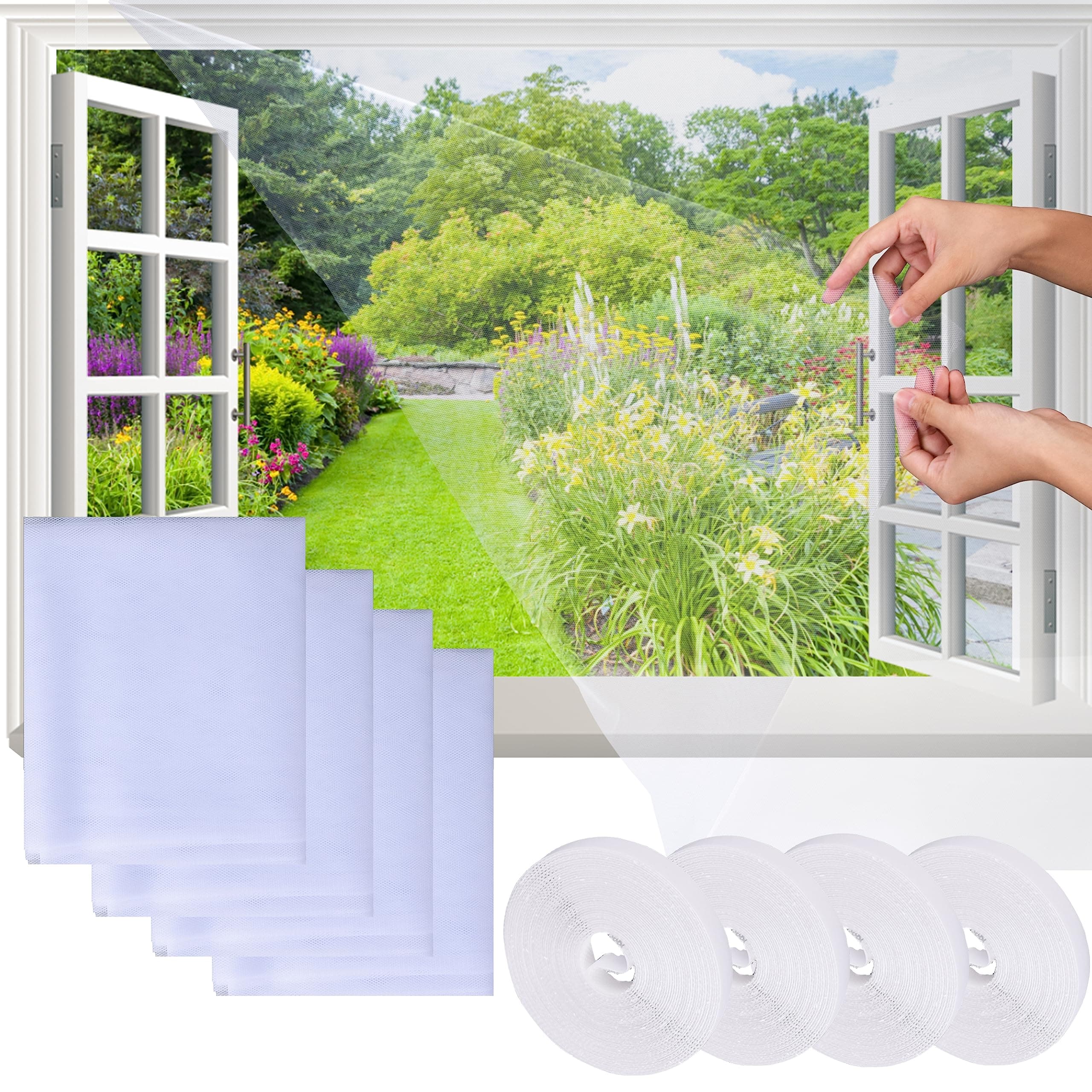 🪟🦟 4 Stück Fliegengitternetze für Fenster, 130x150cm - Selbstklebendes Moskitonetz inkl. Zubehör 🦟🪟
