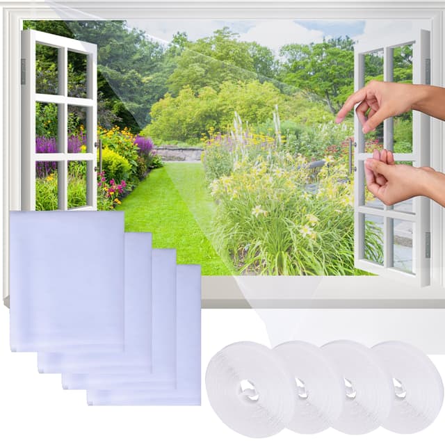 🪟🦟 4 Stück Fliegengitternetze für Fenster, 130x150cm - Selbstklebendes Moskitonetz inkl. Zubehör 🦟🪟