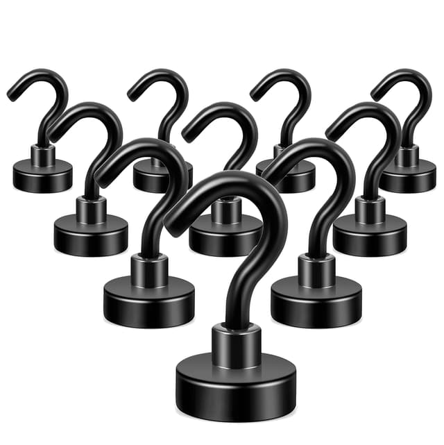 Neosmuk Magnethaken Schwarz, 10kg Extra Starke Magnetische Haken für Camping, Werkstatt, Spind, Kleiderhaken mit Neodym Magnet