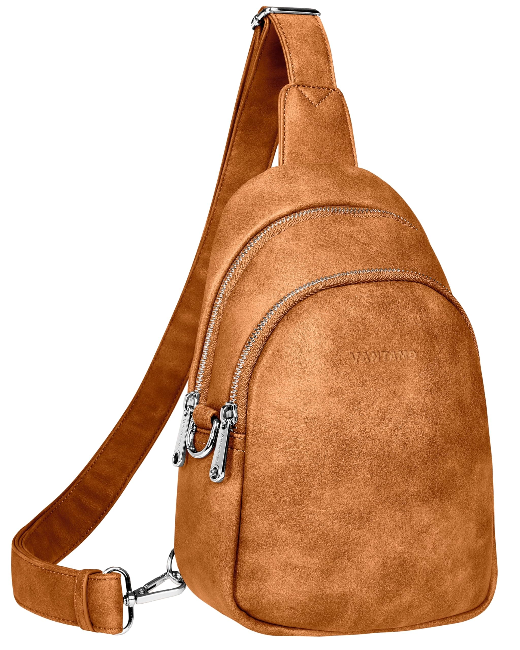 Vantamo Umhängetaschen für Damen: RFID-Blockierung, veganes Leder, Umhängetasche mit Anti-Taschendiebstahl-Clip Groß Light Brown