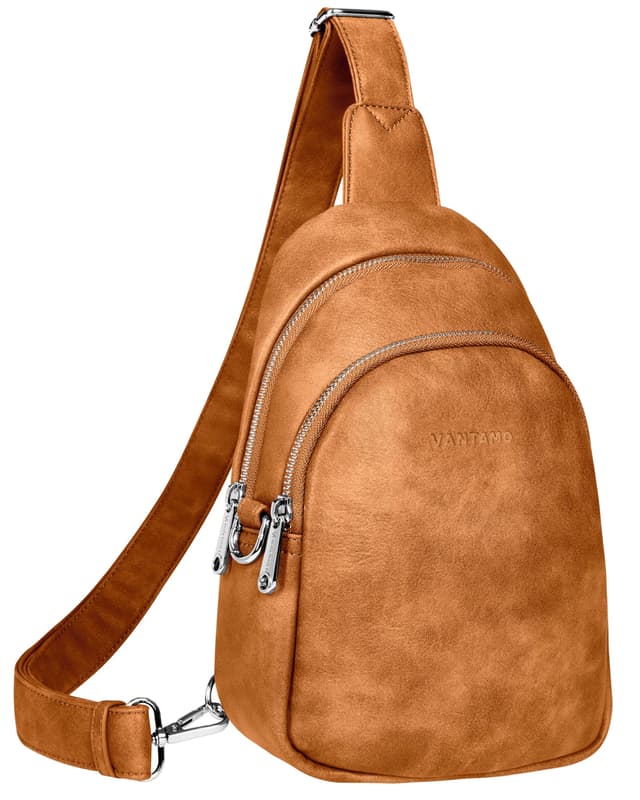 Vantamo Umhängetaschen für Damen: RFID-Blockierung, veganes Leder, Umhängetasche mit Anti-Taschendiebstahl-Clip Groß Light Brown