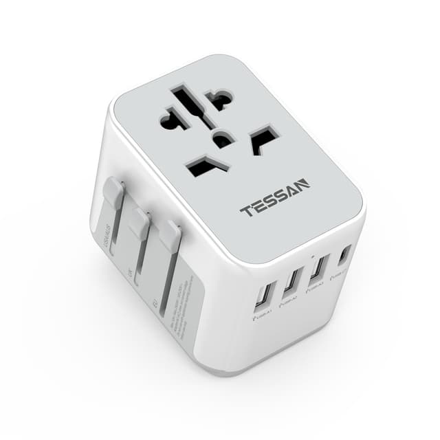 🌍🔌🔋 TESSAN Reiseadapter Weltweit mit 4 USB und 1 AC Buchse - Universaladapter für Reisen
