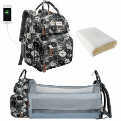 🎒👶 SNDMOR Wickeltasche Rucksack mit Wickelstation - Großes Fassungsvermögen und Stylisch (Blumen)