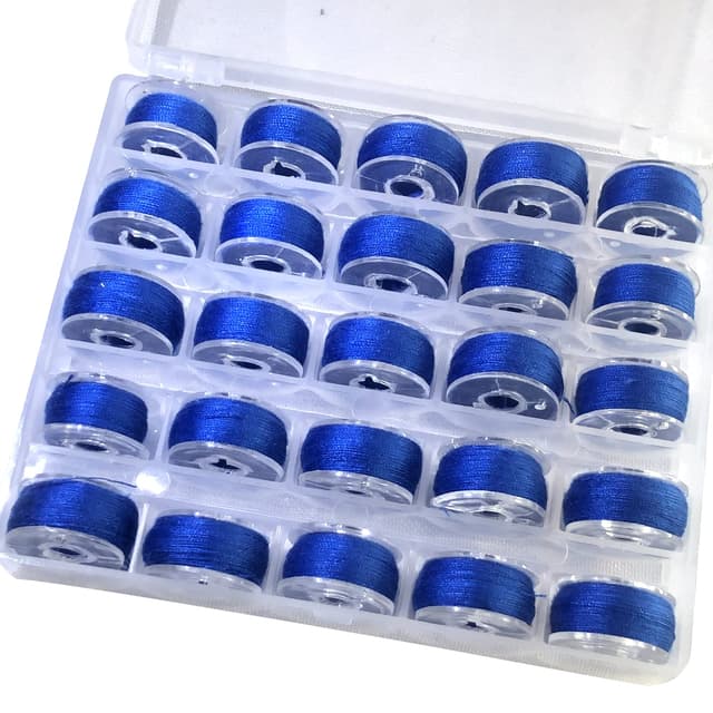 🧵 Nähgarn Spulen Set für Nähmaschinen - 25 Blaue Unterfadenspulen in Transparenter Box 🧵