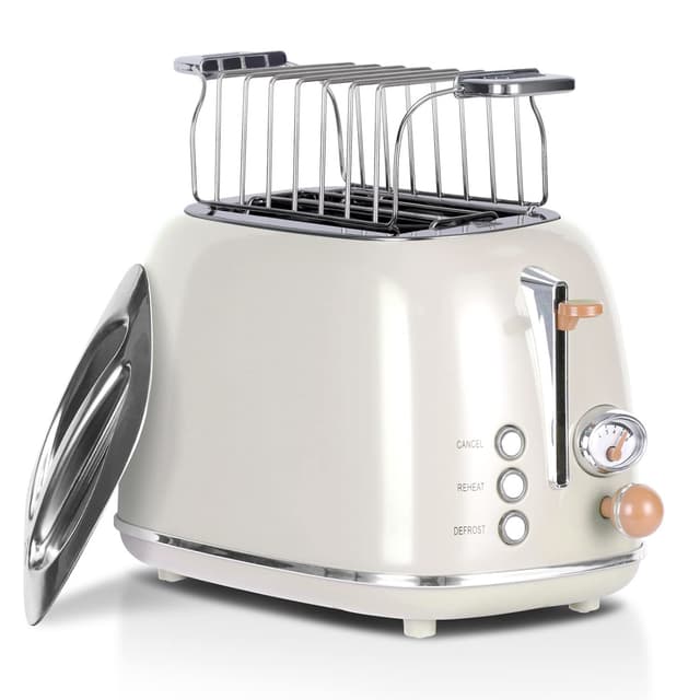 🍞🔥 Wiltal Retro Toaster 2 Scheiben 6 Stufen Edelstahl Bräunung Countdown Anzeige Milchig weiß 🚚