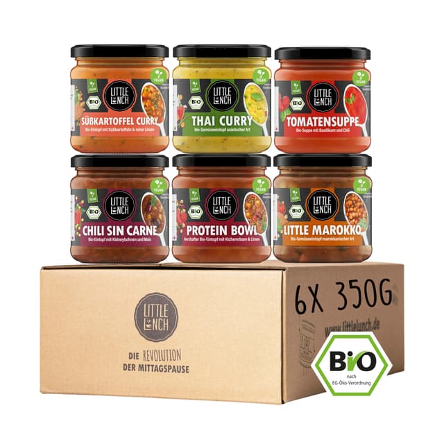 🌱 Little Lunch Bio Vegane Lieblinge Box, Kennenlernbox, 6 x 350g Mix Box 🍲🥣