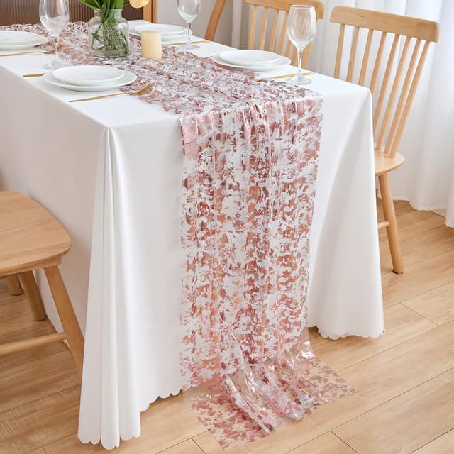 🌟 CHUQING Tischläufer Rosegold 70 x 300 cm Chiffon Hochzeit Tischdeko 🌹