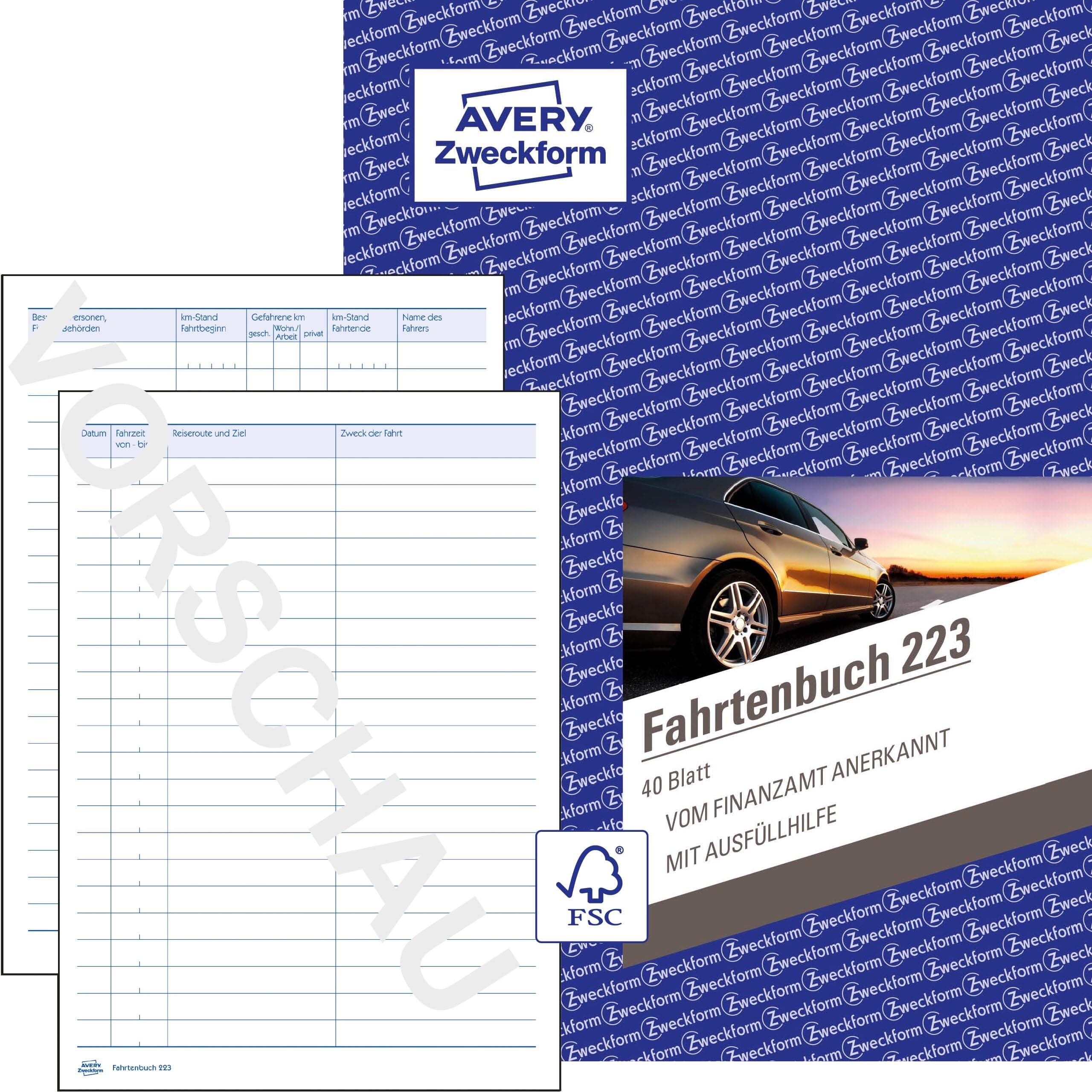 🚗📝 AVERY Zweckform 223 Fahrtenbuch für PKW | Finanzamt anerkannt | A5