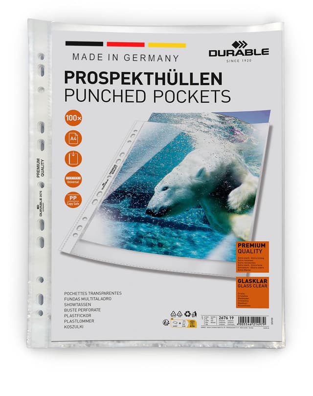 Angebot: Durable Prospekthüllen (Klarsichthüllen A4 Premium extra stark, 0,08mm) 100 Stück 📁