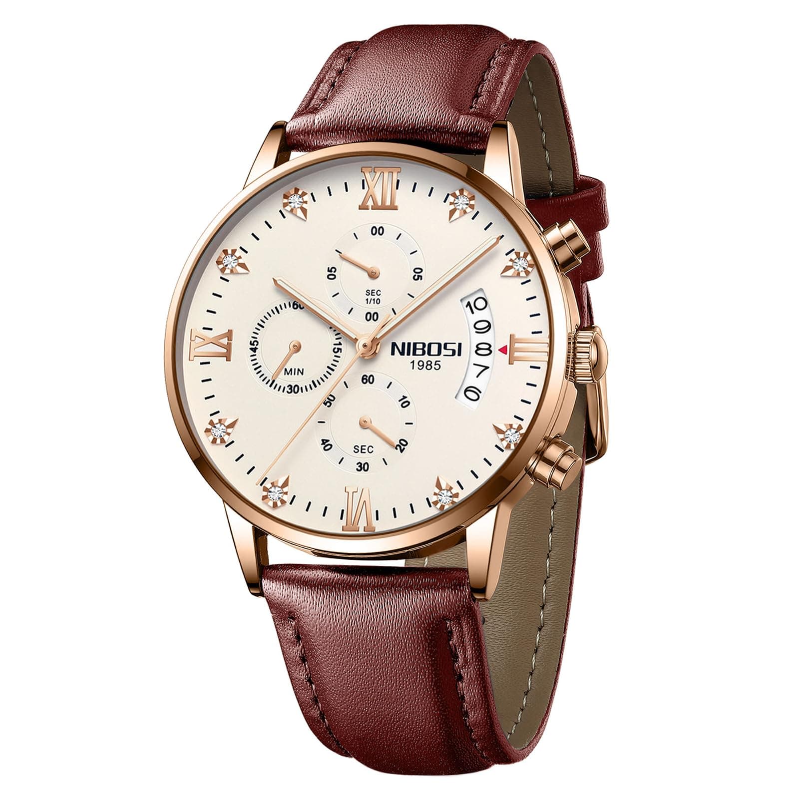 NIBOSI Herrenuhr Herrenuhren Armbanduhr Herren 🕰️⌚ Quarz Chronographen Wasserdicht Mode Lässig Business Herrenuhr mit Kalender Edelstahlarmband Geschenk für Männer B01 Rosé - 25.59€