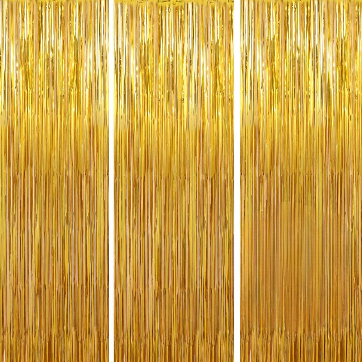 🎉 3 Stück Lametta Vorhang Golden | Glitzervorhang Metallic Vorhänge Folie Fransen Dekoration