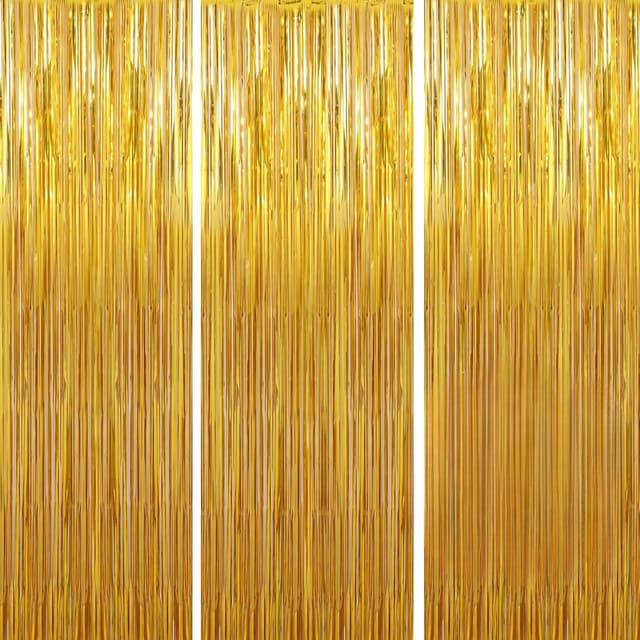🎉 3 Stück Lametta Vorhang Golden | Glitzervorhang Metallic Vorhänge Folie Fransen Dekoration
