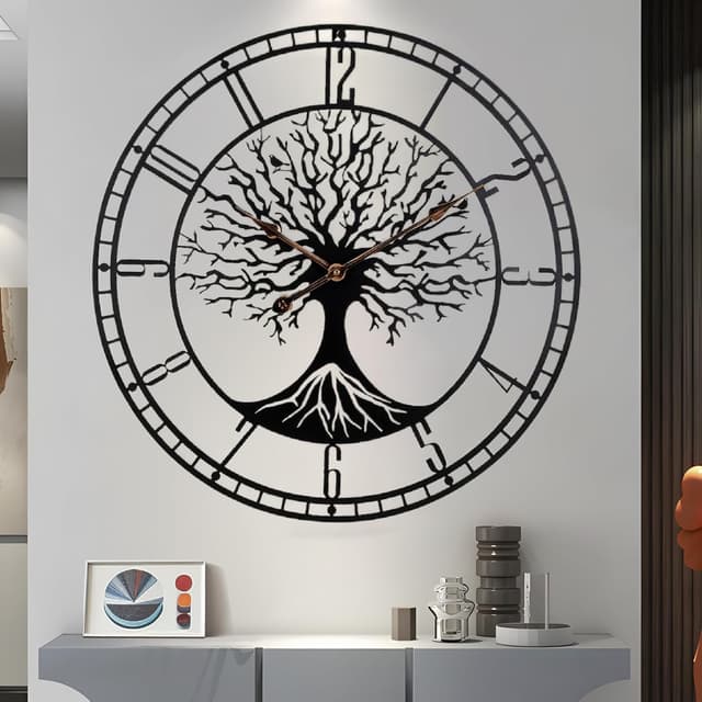 TOHOOYO Große Baum des Lebens Uhr Metall Schwarz Wanduhr 🌳🕕