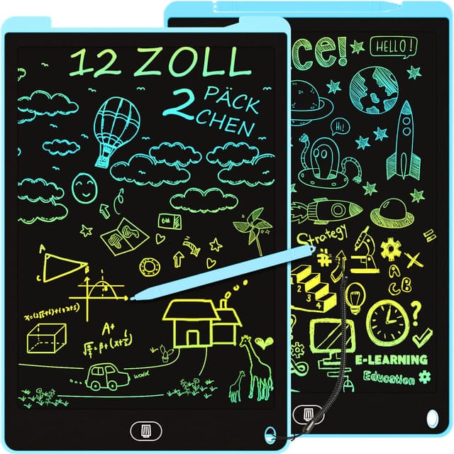 2 Pack LCD Schreibtafel Bunte - 12 Zoll Zeichentafel mit Löschfunktion 🎨