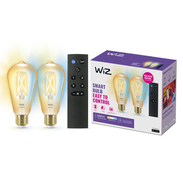 🌟 Angebot: WiZ Tunable White Amber LED Lampen E27 2er Pack (650 lm) inkl. WiZmote Fernbedienung 🌟
